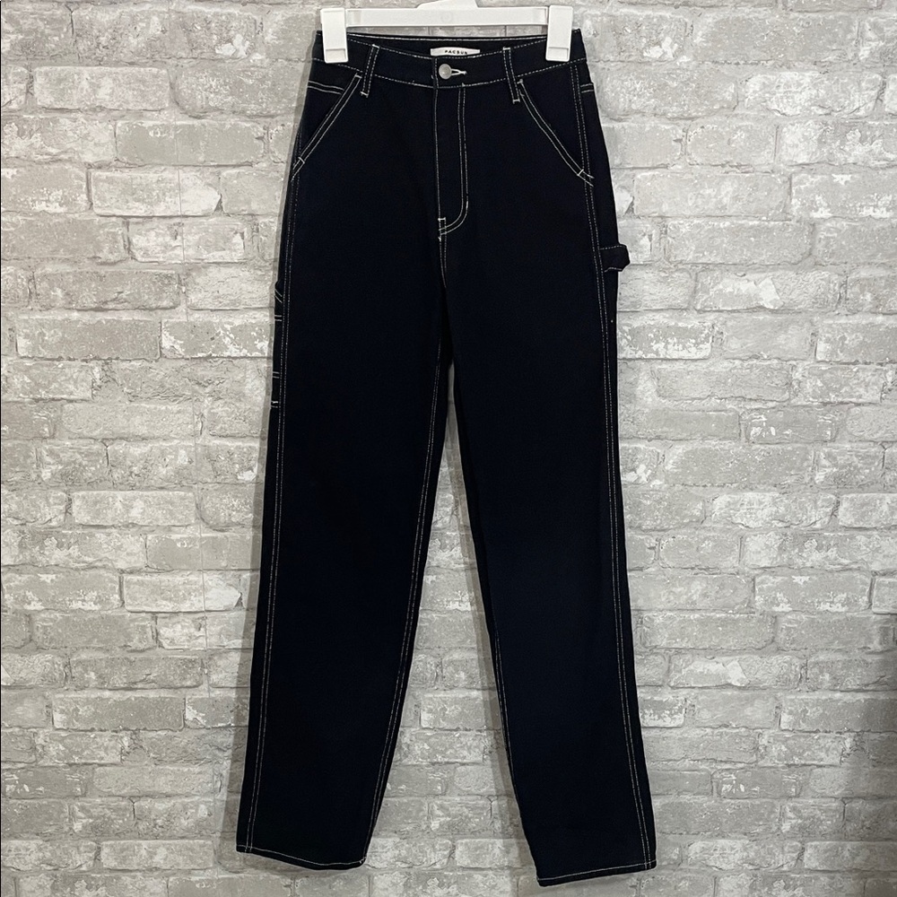 PacSun Black 90’s Boyfriend Carpenter Denim Jeans with White Stitching